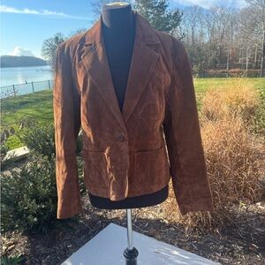NEW YORK & COMPANY Brown Suede Leather Blazer Jacket (Size 16)